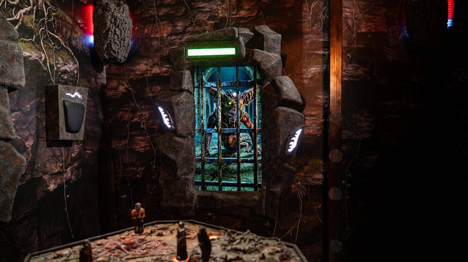 The first room of the turn-key escape room Monstroom with the battle table